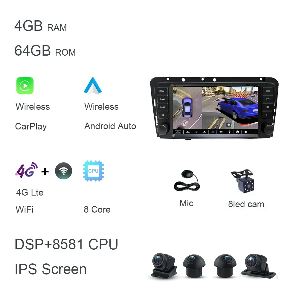 CHSTEK 8 inch Carplay Android 14.0 8GB+128GB 8-core GPS autoradio Android speler Wifi multimedia voor Volvo XC70 V70 S60 S40 V40 2005 - 2009