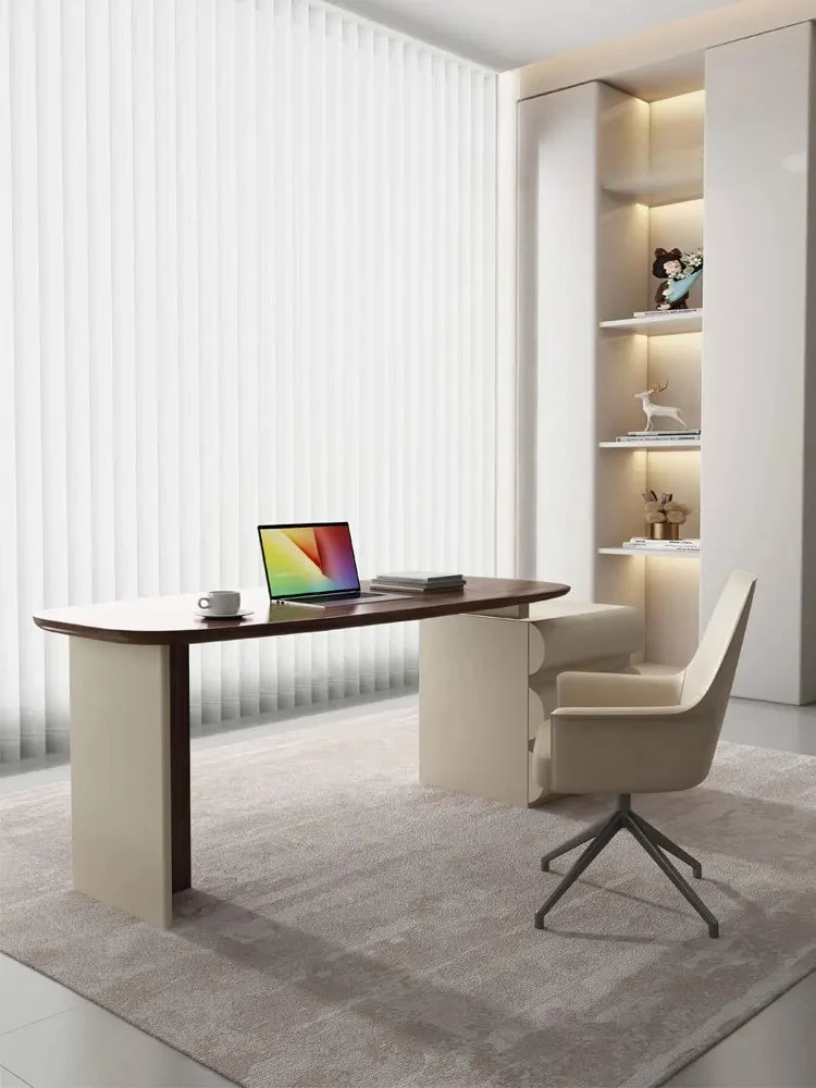 

Cream Style Desk Italian Minimalist Walnut Desk High-End Home Study Computer Desk