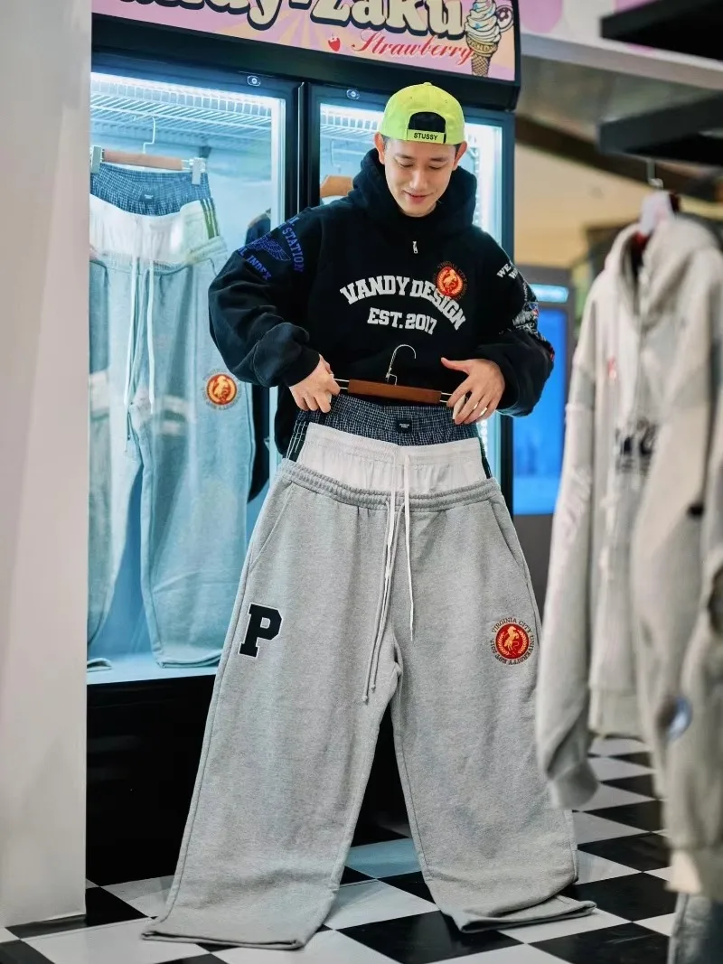 26FW Co-branded Warhorse Badge Embroidered Women Men Sweatpants Trousers Hiphop Streetwear Three-ribbed Casual pants