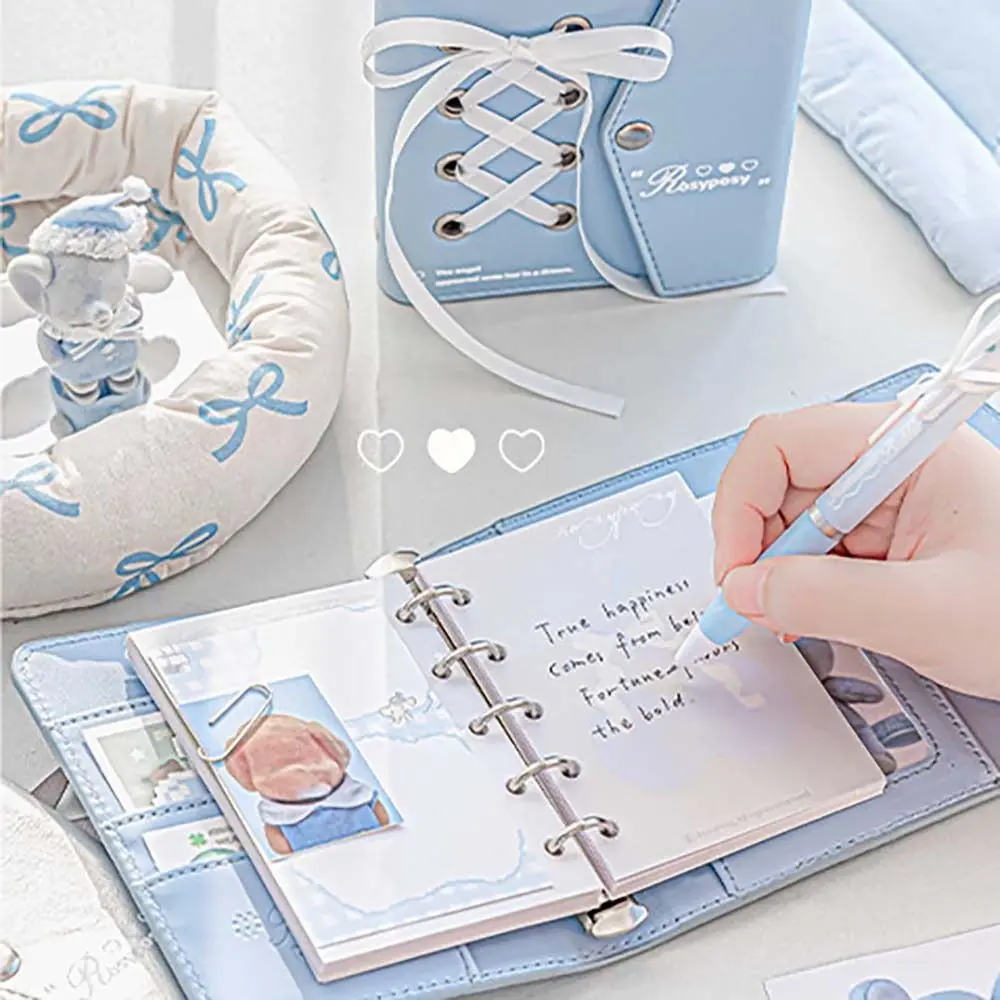 Note Paper Ribbon Loose-leaf Notebook PU Leahter Portable Hand Ledger Aesthetic Binder Hand Account Book Studnet
