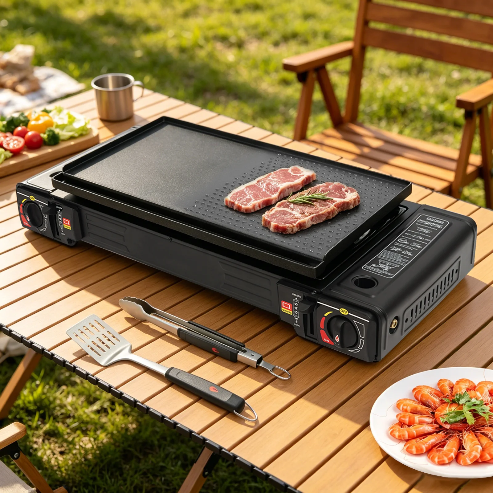Camping Cooking Candle - ポータブルキャンプストーブ 2バーナーキャンプストーブ ベーキングトレイとポータブルケース付き 2×2500W 独立制御ノブ 過圧安全弁