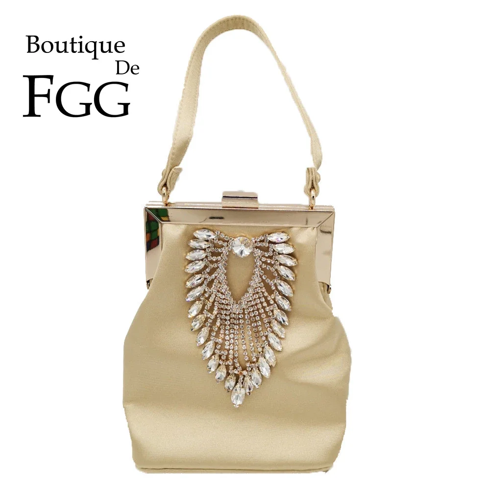 Boutique De FGG diamentowe damskie satynowe torebki wieczorowe torba koktajl weselny metalowe saszetki torebki ślubne torebka z kryształkami Totes Bag — zdjęcie 2