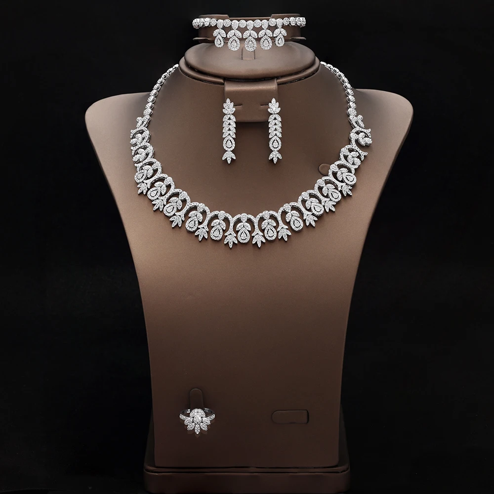 

2024 hot selling 4-piece bridal wedding jewelry set cubic zirconia dinner jewelry set Saudi Dubai wedding dress accessories