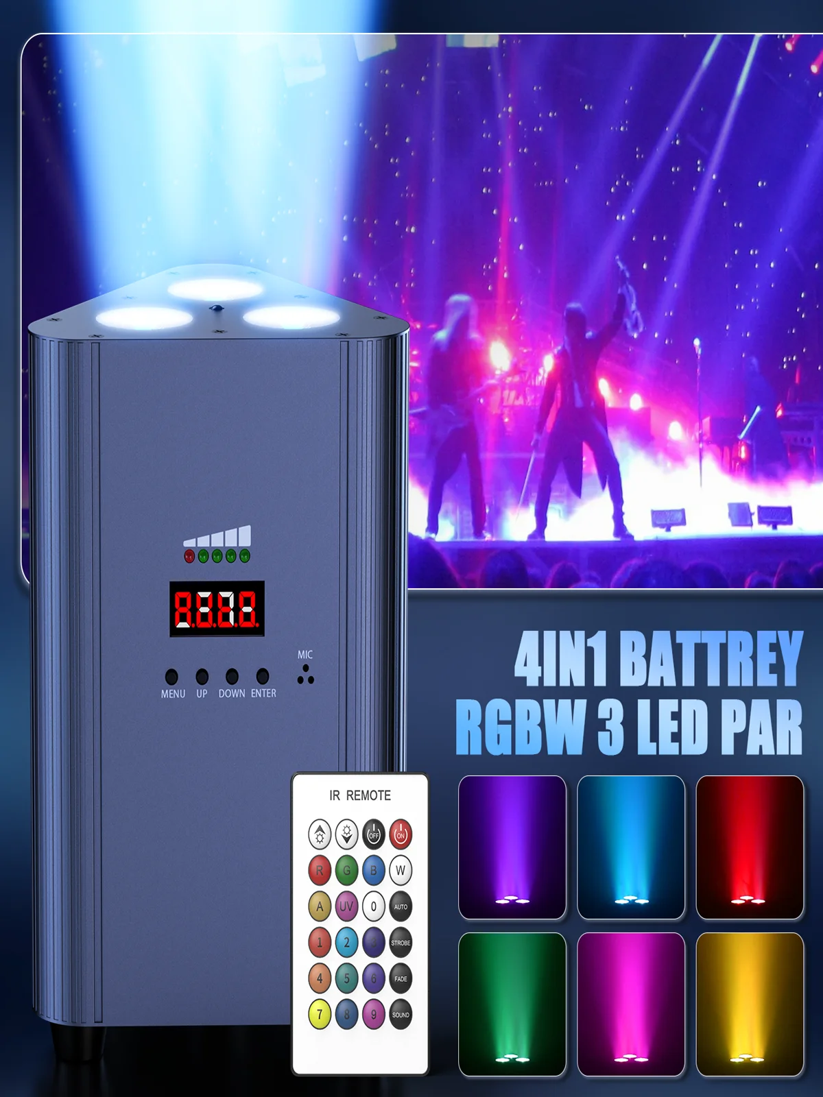 Yiflamefly 4 Stück Dreieckige Wiederaufladbare Par-Leuchten 3x4W RGBW LEDs Bühnenbeleuchtung DMX DJ-Lichter für Hochzeit Disco Party Bar KTV Show
