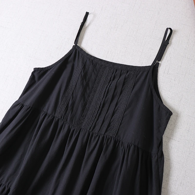 Japanese Sweet Mori Girl Embroidery Spaghetti Strap Slip Dress Women Summer Solid Color Cotton A-line Underdress Tank Dresses