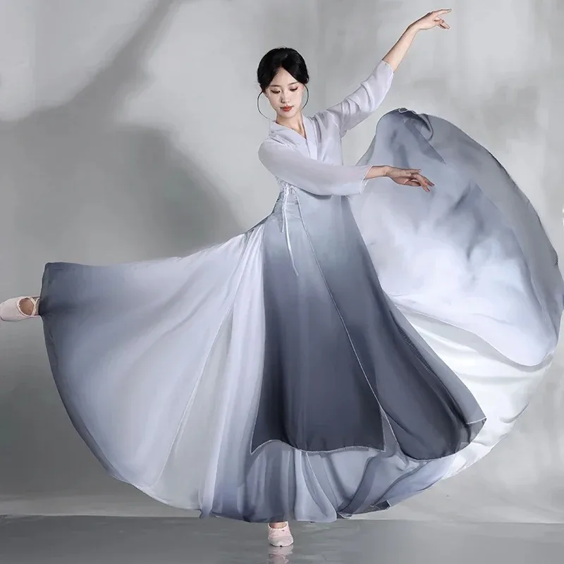 

Ink Painting Gadient Long Robe for Women Dance Performance Costume Set Chinese Classical Dance Attire Awl Classical