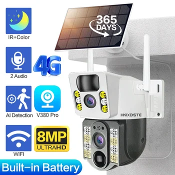4K 8MP 4G Solar Wireless PTZ Camera Dual Lens Display Auto Tracking Battery Powered CCTV Video Surveillance Camera Two Way Audio