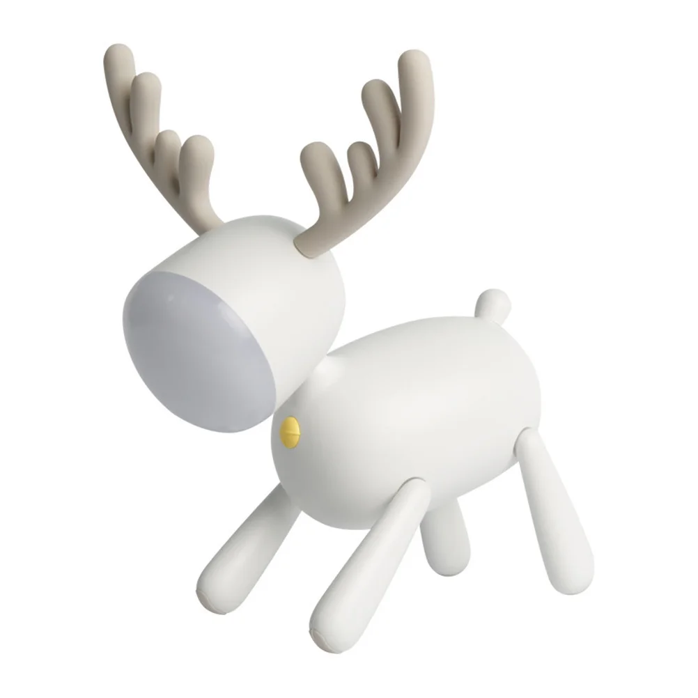 

USB Rechargeable Cartoon Elk LED Night Light White ABS Silicone Cute Night Lamp for Bedroom Bedside Adjustable Brightness
