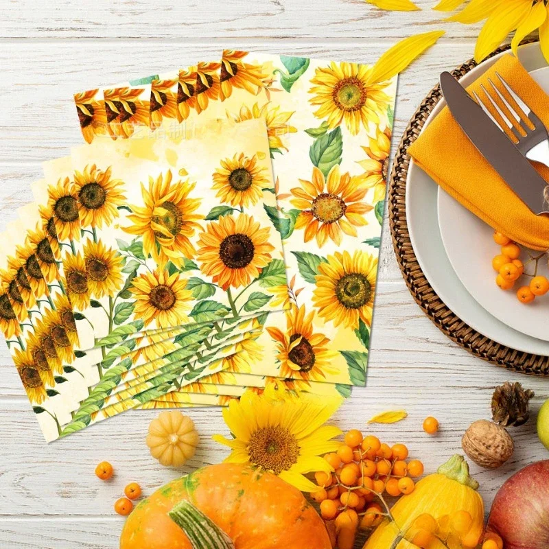 20pcs/Pac 30.2*40.6cm 2-Ply Sunflower Sunflower Long Tissue Paper Party Holiday Disposable Paper Placemat Party Decoration Paper