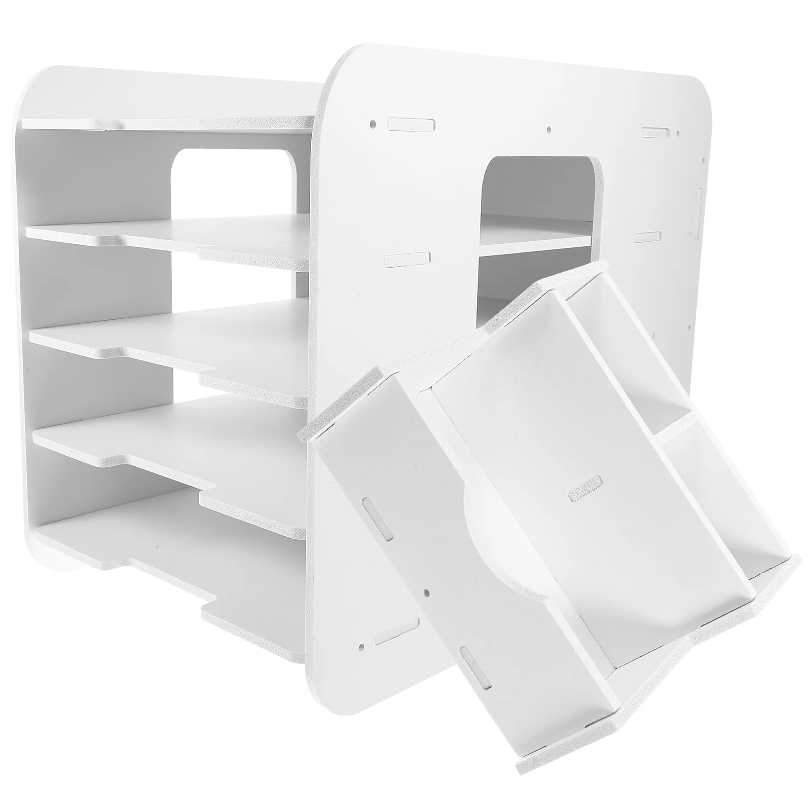 File Storage Shelf Desktop Document Organizer Large Capacity Wood-Plastic Composite Material Stackable Design for Office Study