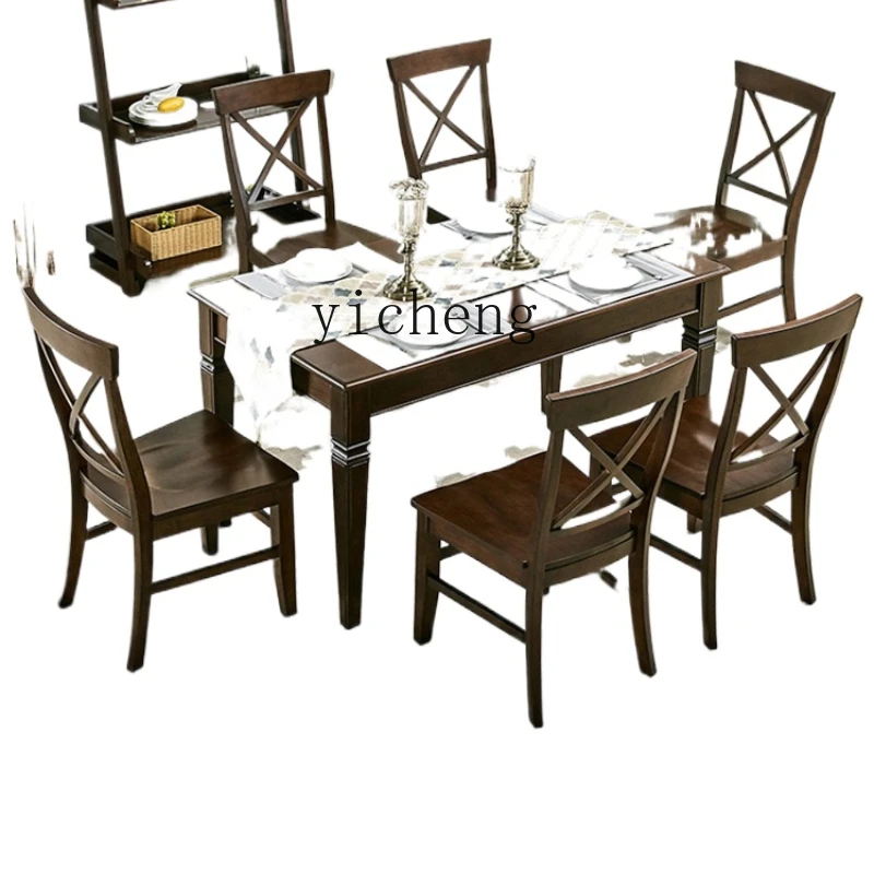 

ZK Vintage Dining Table Modern Minimalist Solid Wood Dining Table Home Cherrywood Dining Table Combination