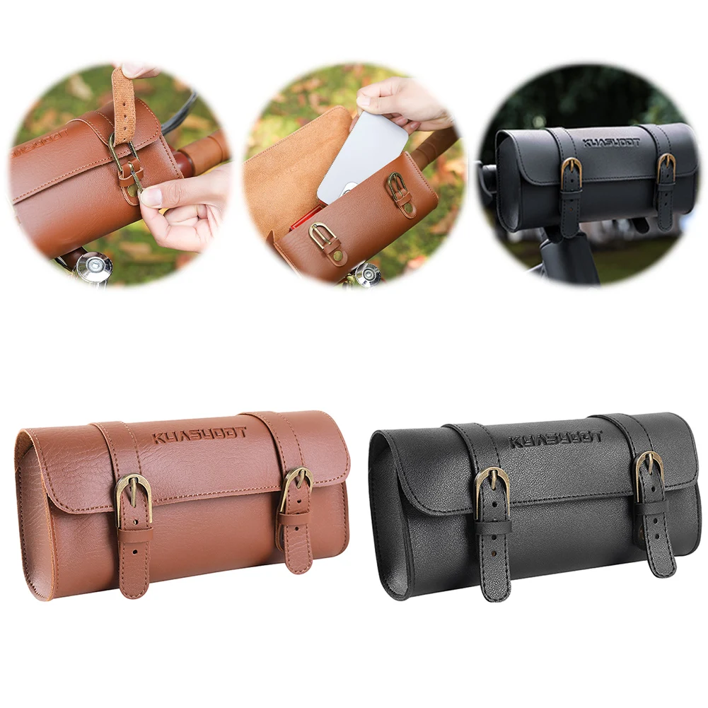 

Motorcycle Saddle Storage Bag Leather Bicycle Retro Front Bag Electric Scooter Hanging Bag Large Capacity Fork Tool Bag Accessor