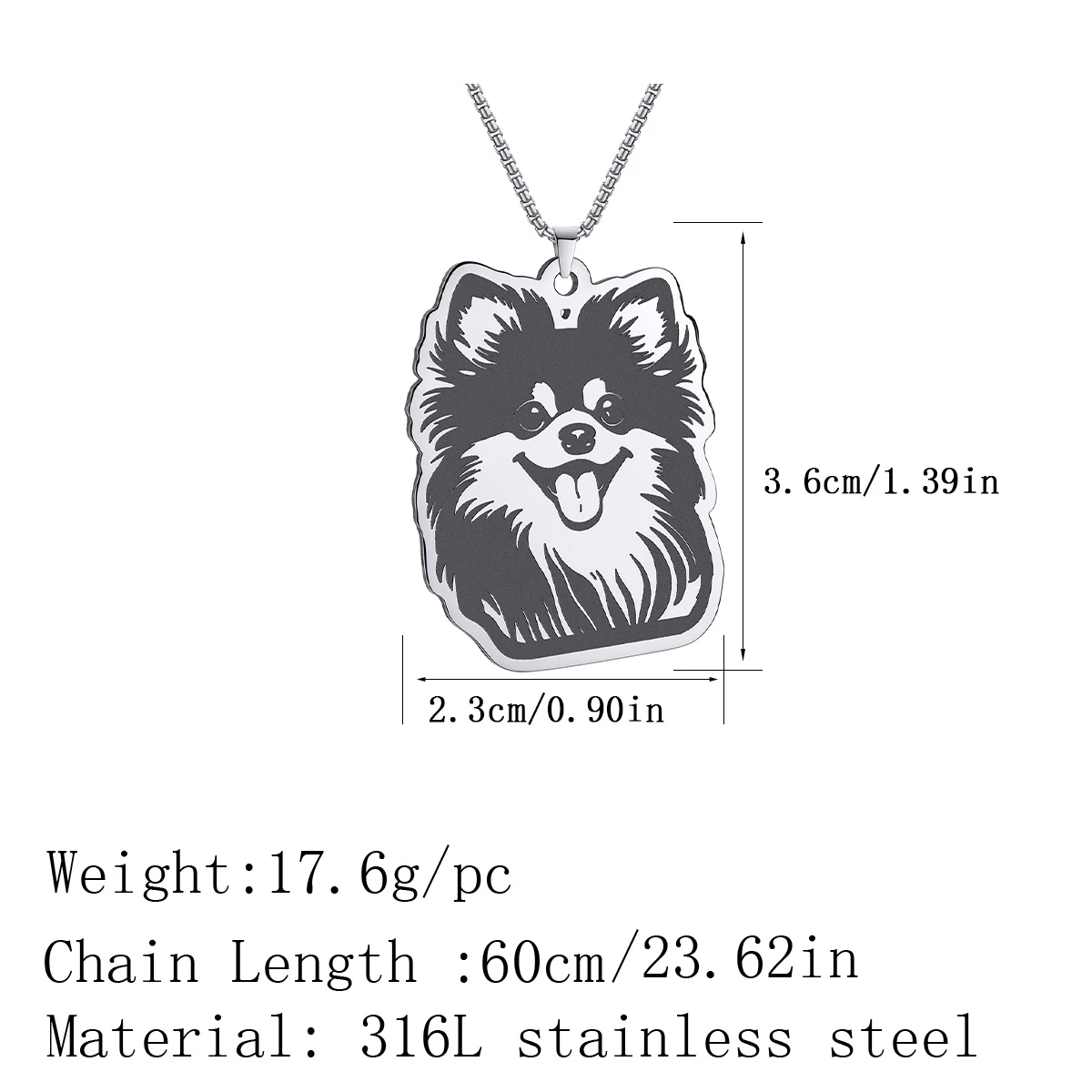 CHENGXUN Stainless Steel Necklace Pomeranian Pendant Birthday Commemorative Gift for Men and Women