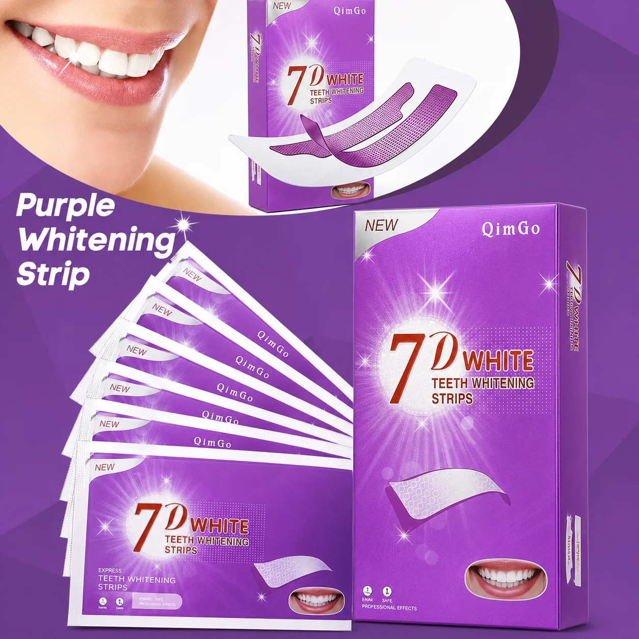 Purple Teeth Whitening Strip No Sensitive Teeth Strip Colour Corrector Instant Teeth Clean Strip,At-Home Teeth Whiter