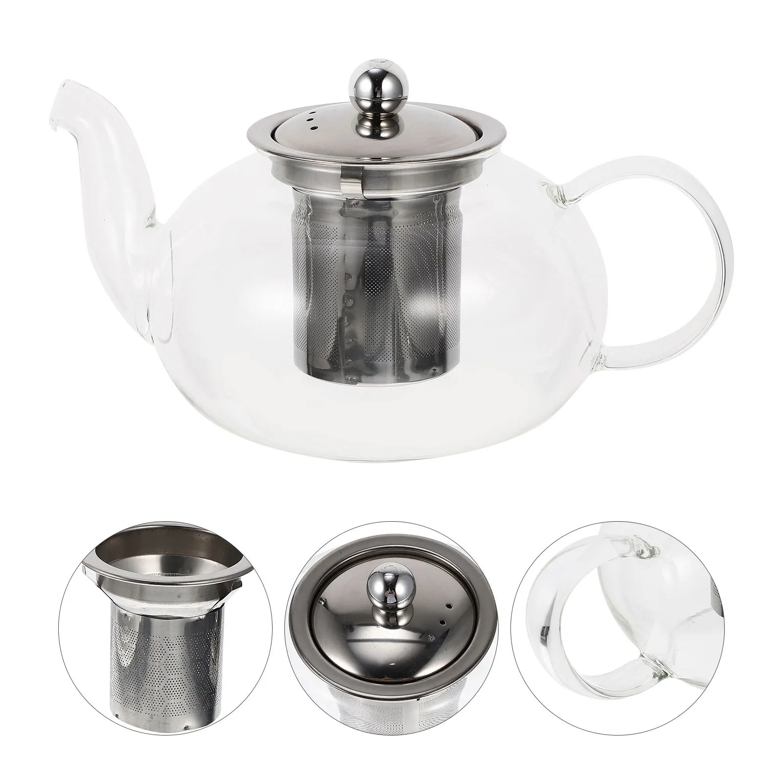 

Glass Teapot with Infuser Stainless Steel Filter Clear Transparent Design for Loose Leaf Tea Home Use Tea Kettle Household Glass