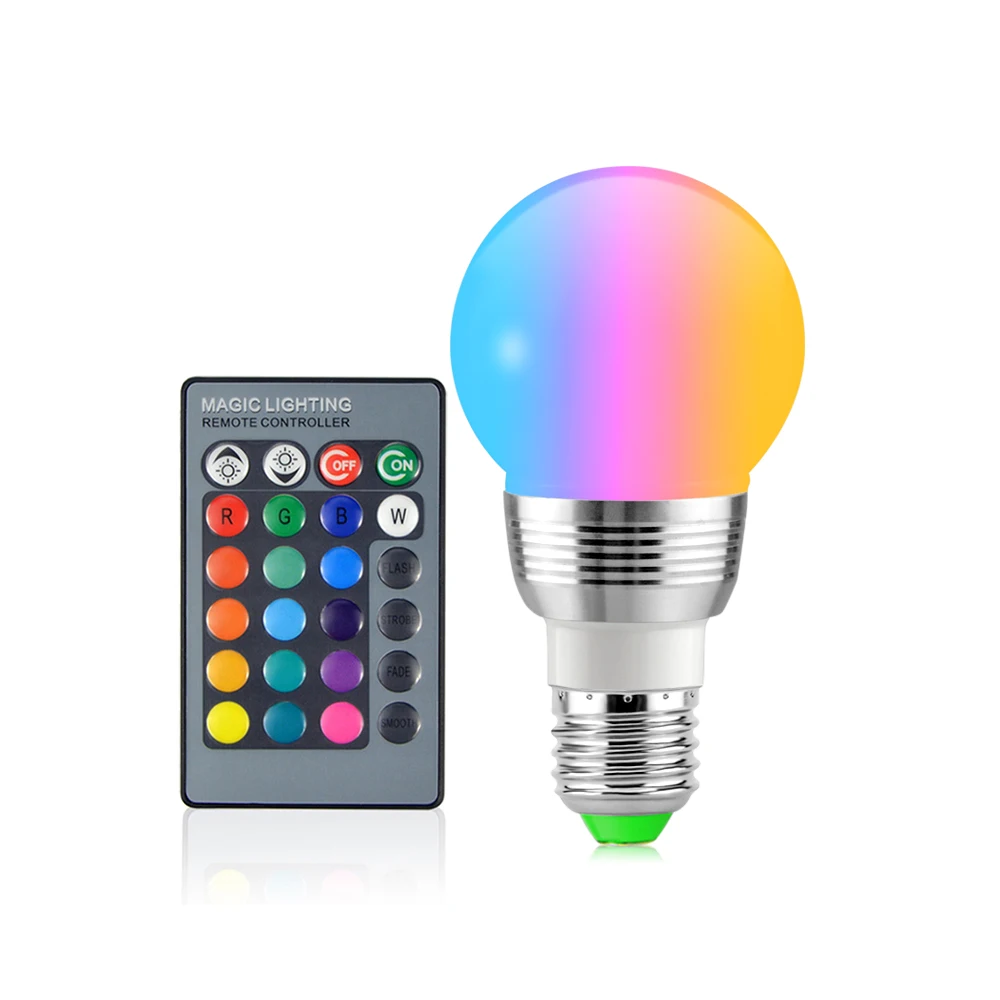 Bombilla LED RGB E27 de 220V y 110V, 16 colores regulables con 24 teclas, lámpara de ambiente con Control remoto, iluminación inteligente para el hogar