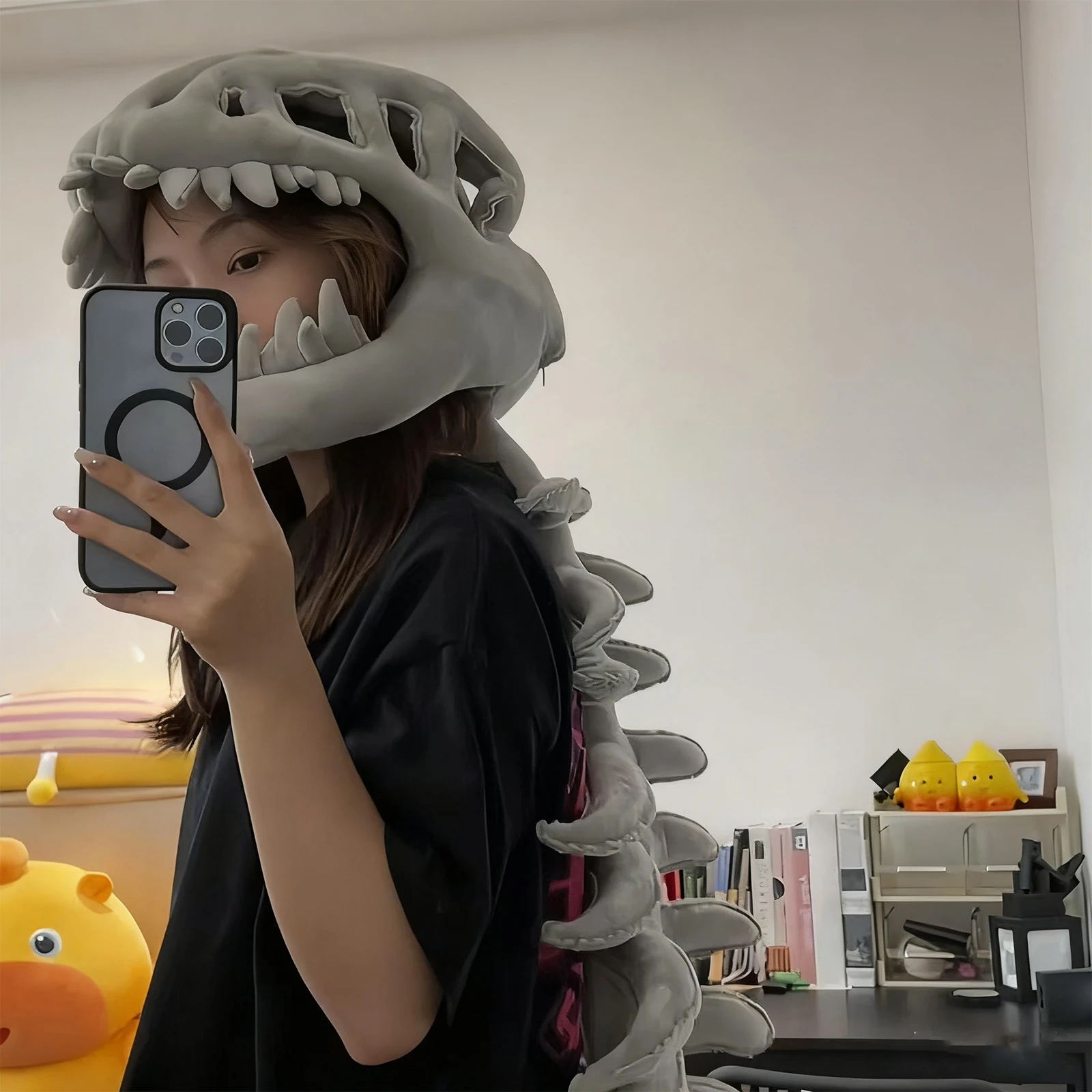 Couvre-chef de dinosaure d'halloween 3D 73cm, chapeau de dinosaure drôle, casque de squelette de dinosaure réaliste pour adultes et enfants, unisexe Halloween