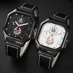 Fashion Men's Quartz Watch Classic Square Men's Quartz Wristwatch PU Leather Strap Business Watches for Man Student