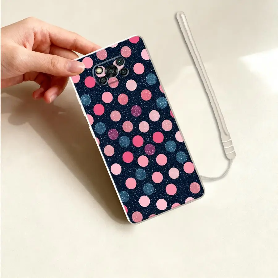 Funda con diseño de hojas y lunares brillantes para Xiaomi Poco F5 F3 X4 X3 Pro X3 NFC F4 C71 C85, Funda trasera suave para teléfono