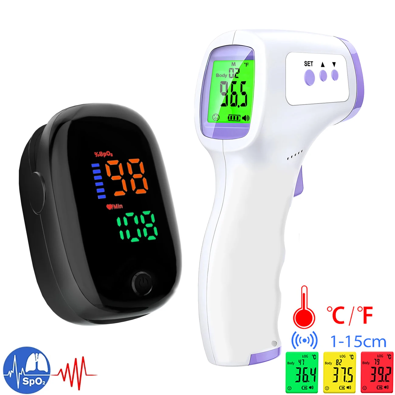 Medical IR Fever Thermometer LED Digital Backlit Measure Non-contact Body Thermometer or Finger Mini Oximeter Blood Oxygen Tool