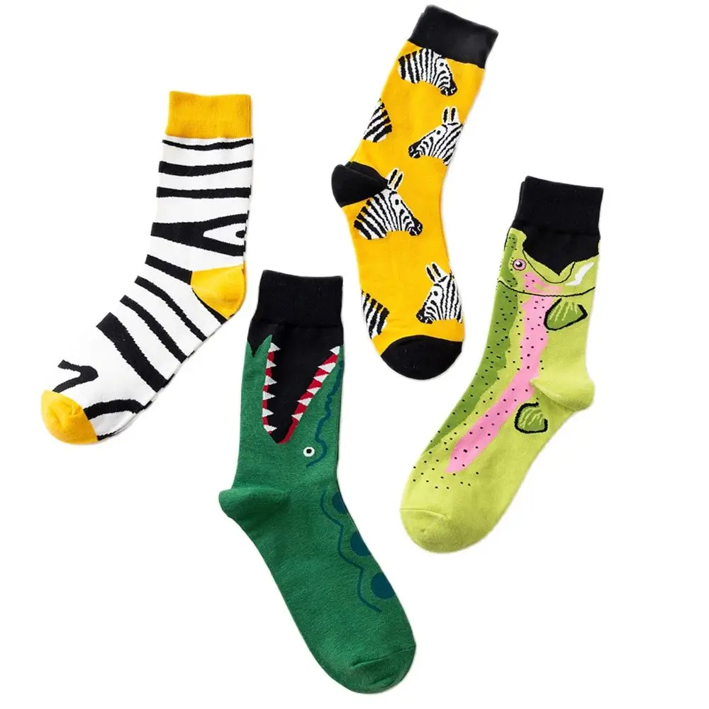 

50 Pairs/Lot Cotton Men Women Wholesale Funny Socks Human Art Autumn Long Crew Salmon Zebra Lovers Happy Character