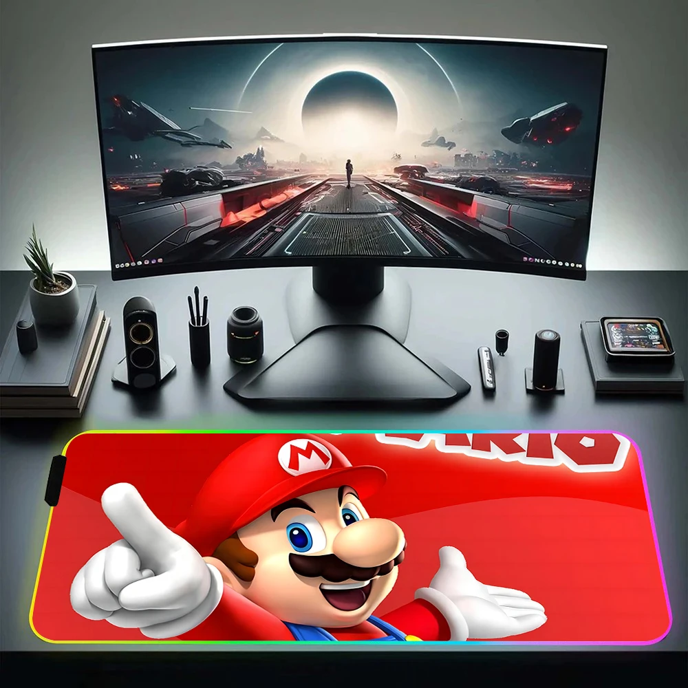 

Cartoon Cute Fashion M-Marios RGB Pc Gamer Keyboard Mouse Pad Mousepad LED Glowing Mouse Mats Rubber Gaming Computer Mausepad