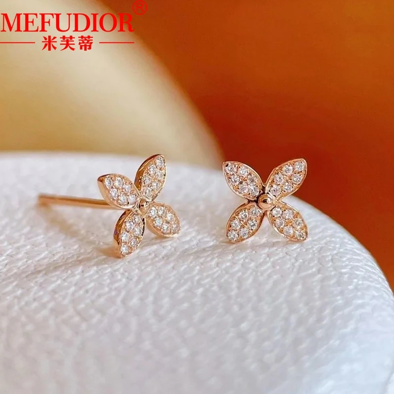 

18K Rose Gold Stud Earrings for Women Inlaid Diamond Four Flowers Hanging Earring High Quality Luxury Couples Party Jewelry Gift