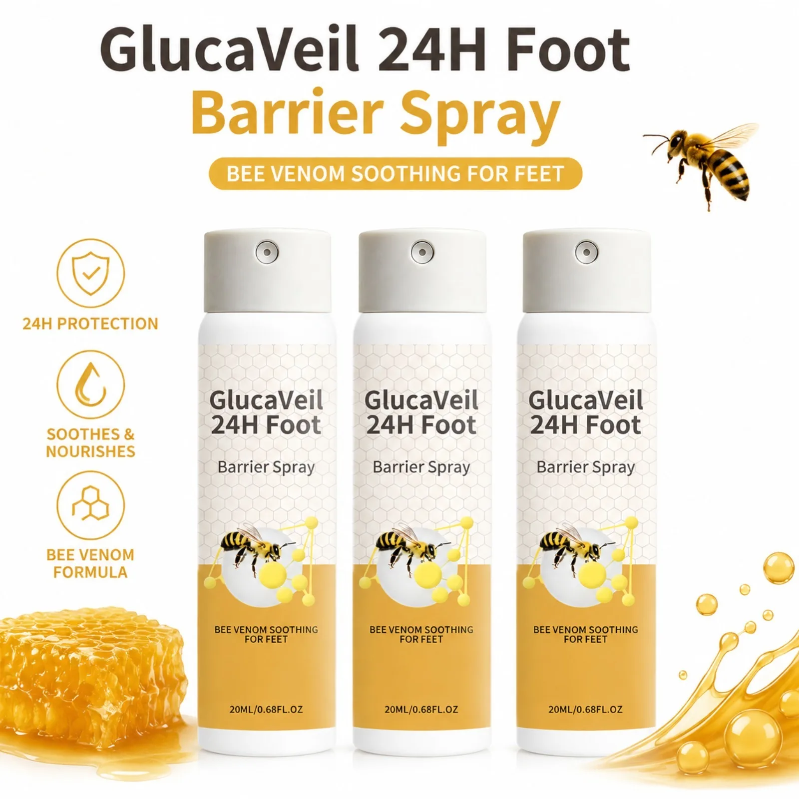 24h Foot Barrier Spray Bee Venom Infused Foot Skin Soothing Protective Mist Anti‑friction Foot Care Spray
