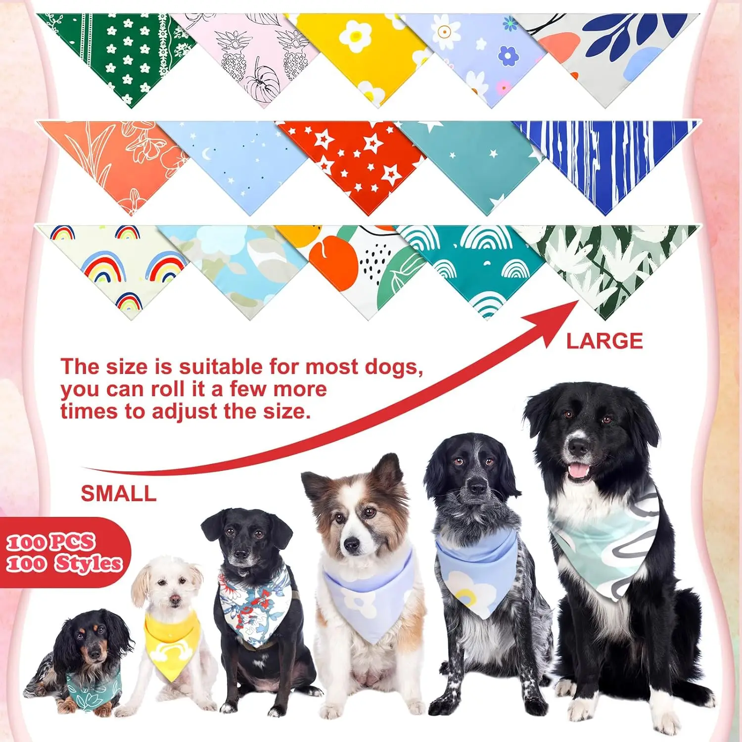 100 Stück Boho-Hunde-Bandanas, große Lätzchen, dreieckiger Schal, Haustier-Bandanas für mittelgroße und große Hunde, Frühling, Sommer, Geburtstag, Kostüm-Dekoration – Detail 3