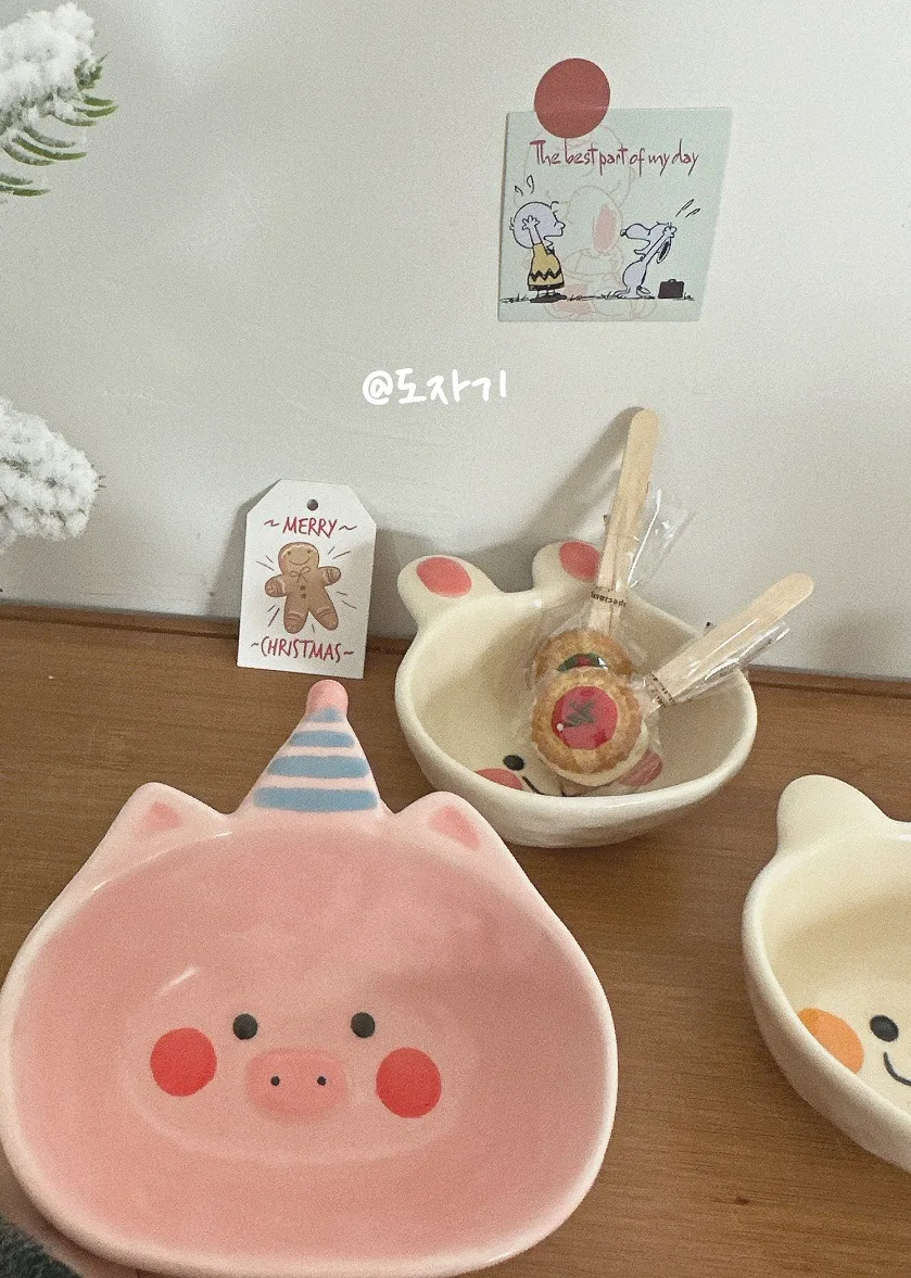 Cute Ceramic Bowl Ins Cactus Korean Matte Glazed Irregular Cartoon Dipping Bowl Home Yogurt Breakfast Cute Little Animal Mixing