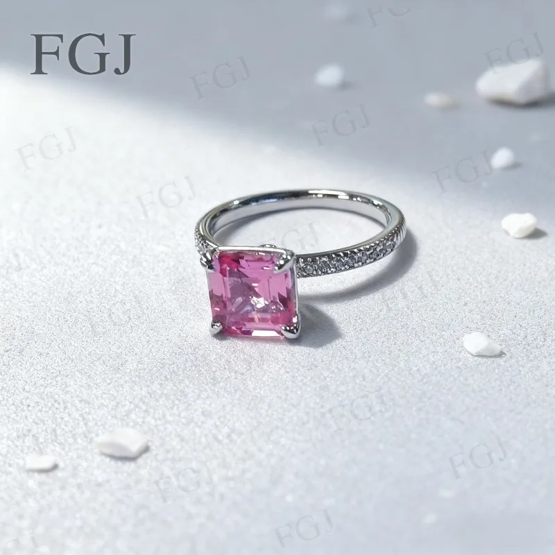 2-3.3CT Custom Ring Asscher 8x8mm Ruby Zambia Sapphire Padparadscha 925 Sterling Silver Sparkling For Christmas Jewelry Gifts