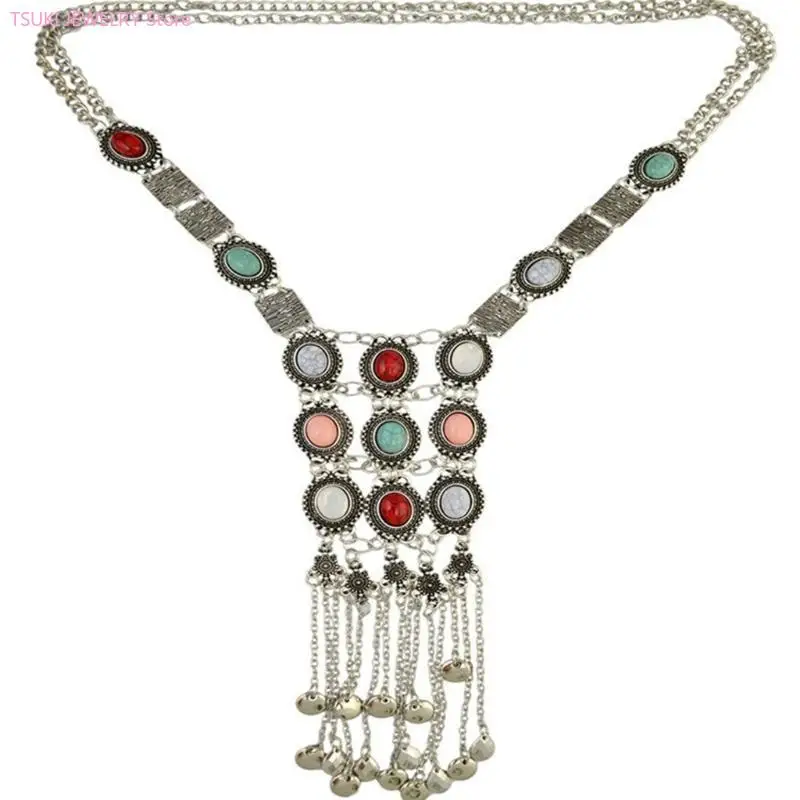 62KE Turquoise Tassels Necklace Unisex Minimalists Necklace Colourful Pendant for Casual Wear