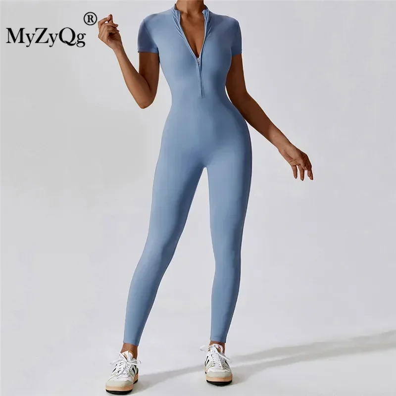 MyZyQg mujeres verano cremallera Ballet danza aérea manga corta Yoga mono mujer danza Fitness Bodyfitting deportes monos