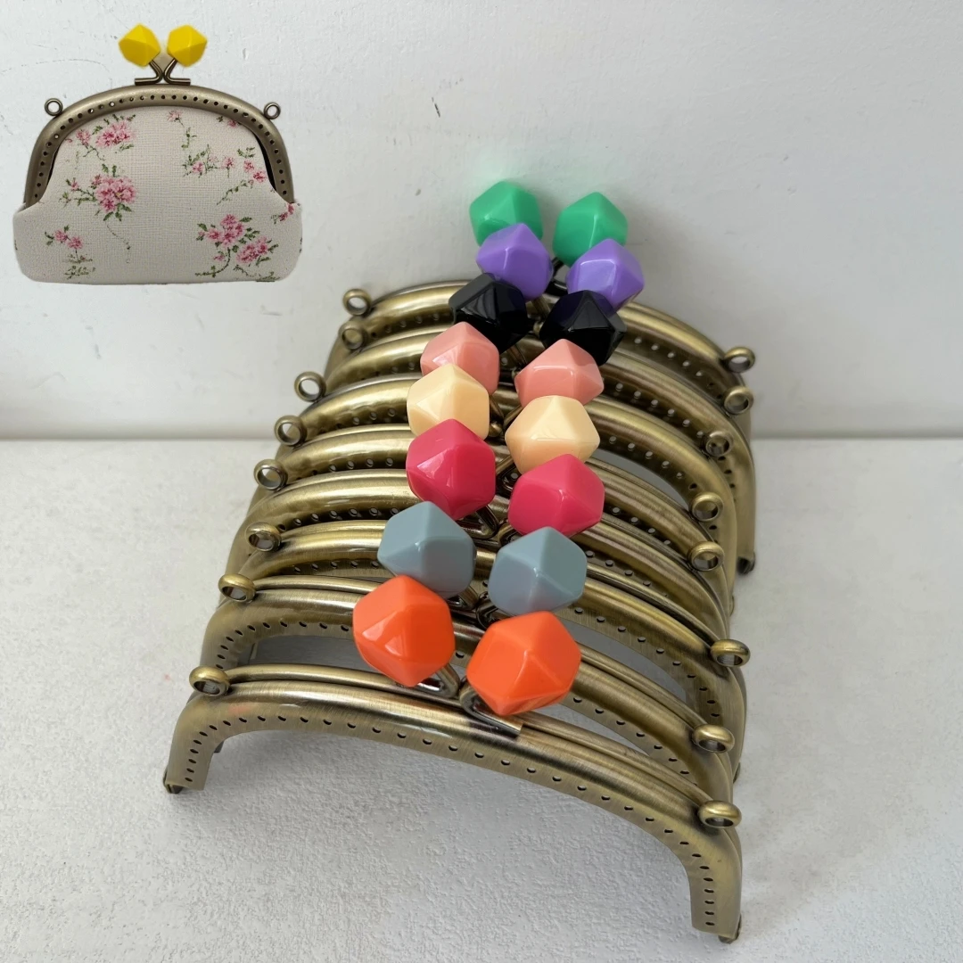 

5 Inch Bag Accessories Arc Metal Coin Purse Frame Colorful Bead Kiss Lock Clasps Clutch Bag Sewing Craft Cloth Wallet Bag Bronze