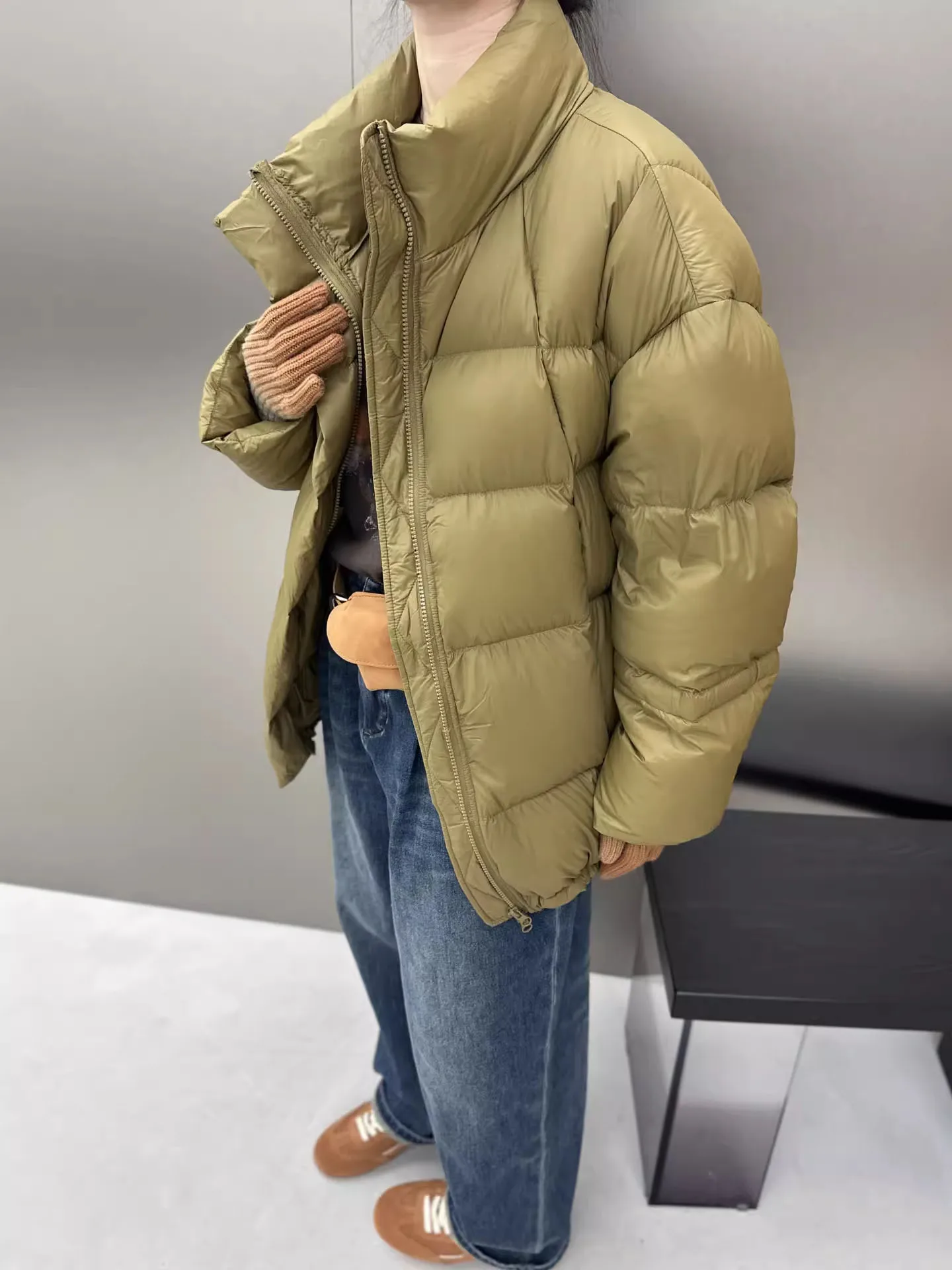 

Casual White Goose down Puffer Jaet Women's Lightweight Warm Stand Collar Multi-Color Simple Sle Mid-Length Loose Fit