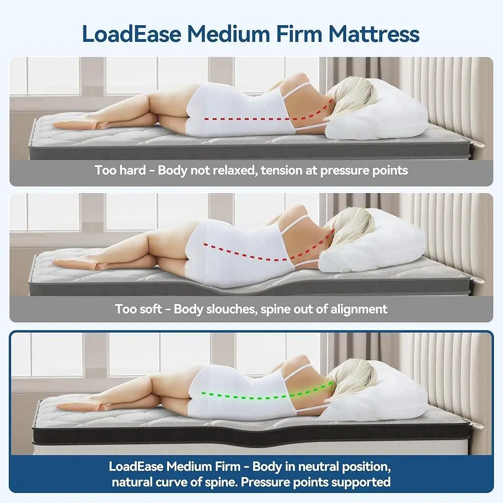 12 Inch Queen Mattress Hybrid Memory Foam Pocket Spring Mattress Comfortable Support Breathable Surface Motion Isolation Easy