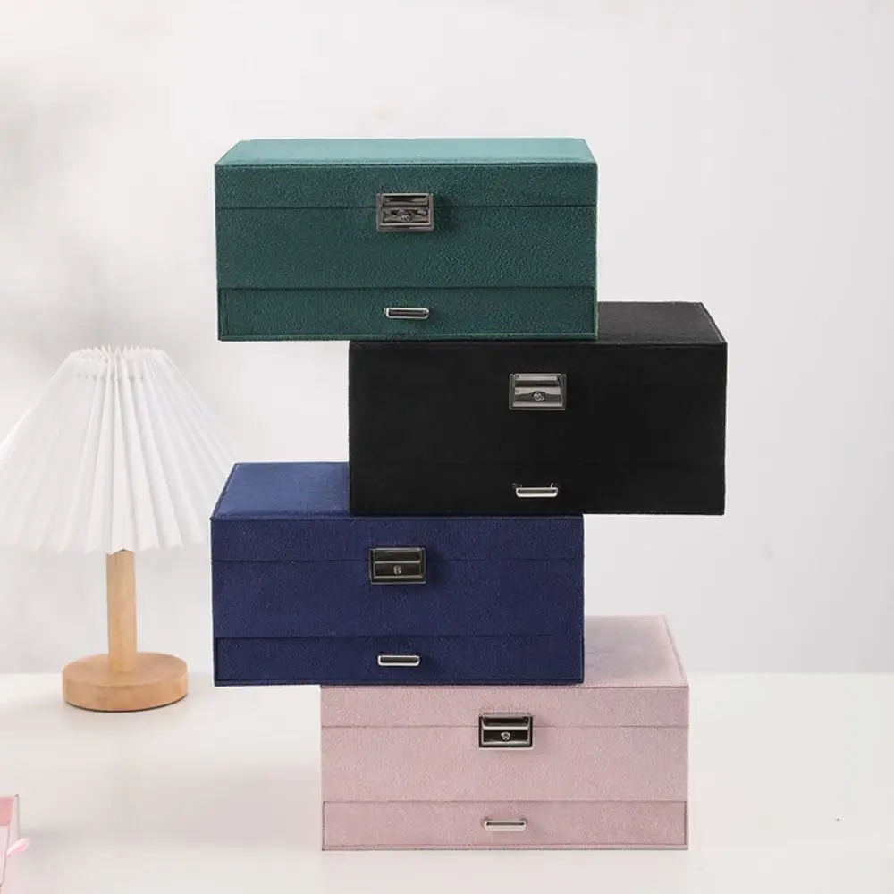 

Velvet Jewelry Storage Box With Lock And Drawer Large Capacity Earring Ring Necklace Organizer 3 Layers Jewelry Box Organizer