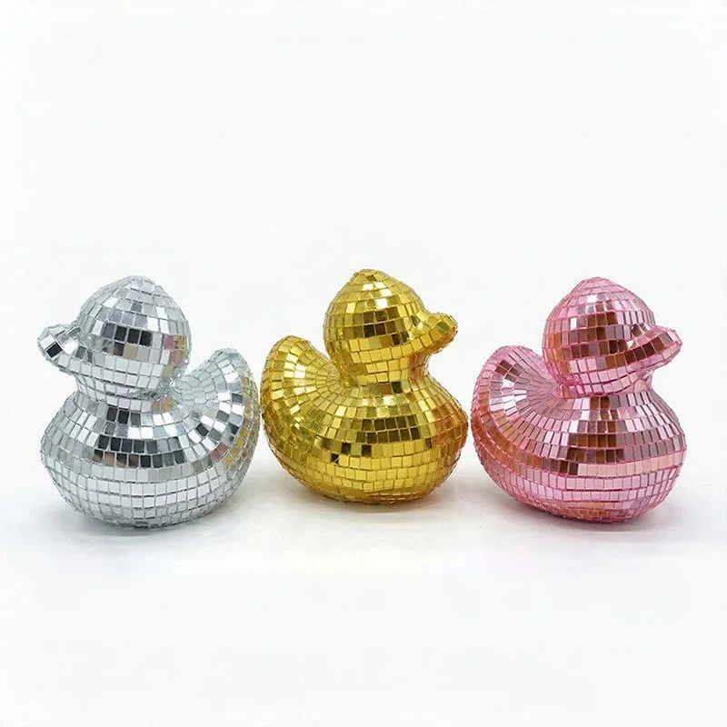 Disco Ball Duck Figurines Mirror Duck Ornaments Party Decoration Cake Stage Props Wedding Music Festival Desktop Decor
