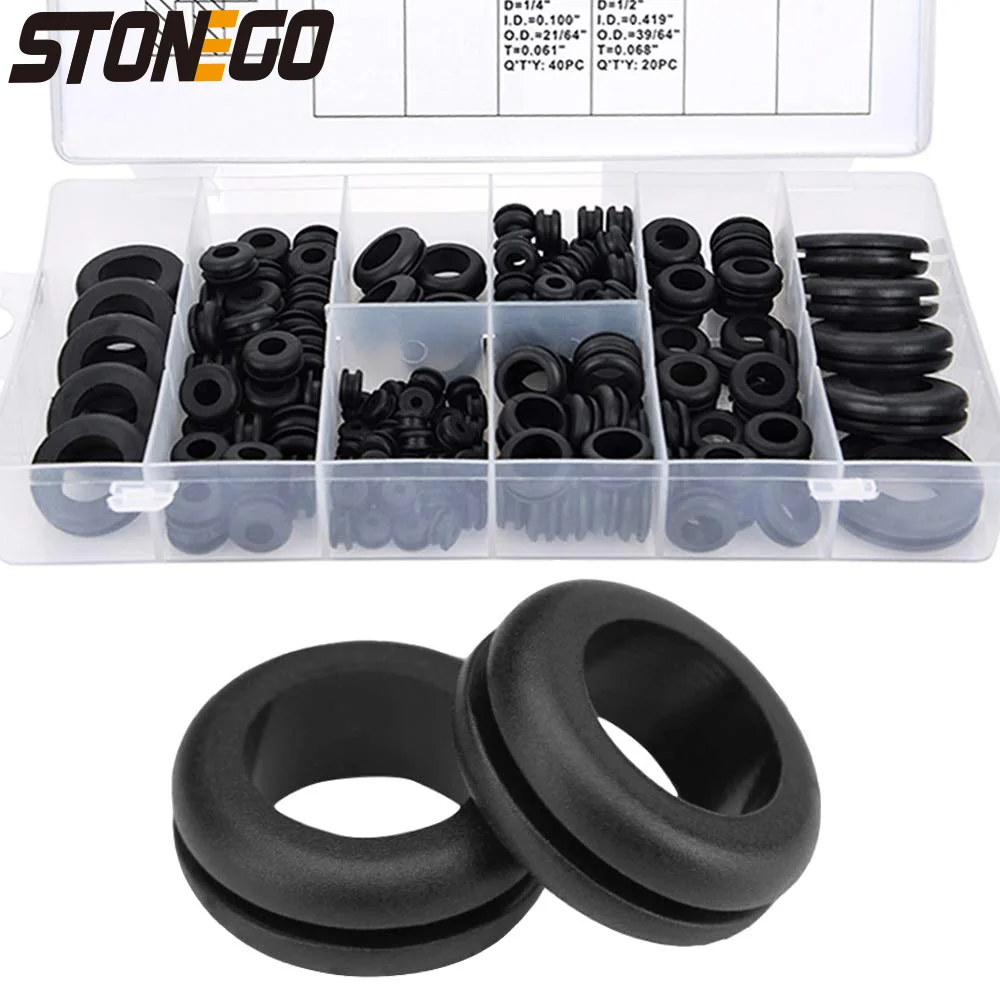 STONEGO 180-Piece Rubber Grommet Assortment Kit for Holes, O Rings in 1/4