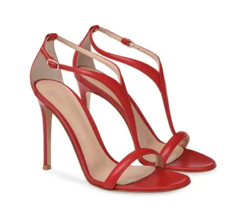 

Summer Red Black Pu Leather T Strap Open Toe Cover Heel Sandals Women Fashion Stiletto Heel Banquet Dress Pumps Shoes Size 46