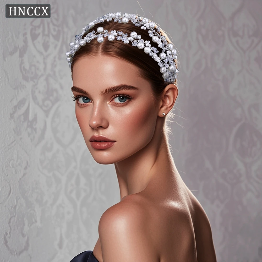 HNCCX Pearl Crystal Bridal Hairband Tiaras Wedding Crown Headband For Bride Hair Jewelry Wedding Hair Accessories Headwear CP748