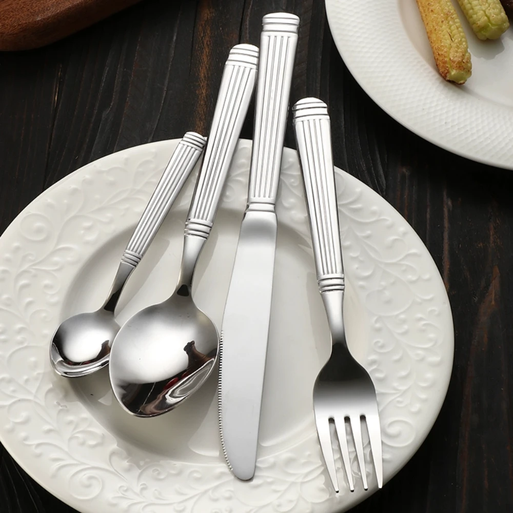 4pcs/ Set Stainless Steel Tableware Set Silverware Set Knife Fork Tea Spoon Flatware Modern Cutlery Set for Home and Restaurant