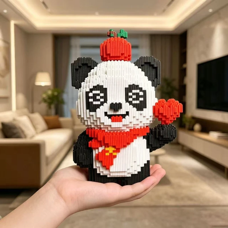 New Cute Top Apple Love Panda Assembled Building Blocks Toy Children's Birthday Gift Desktop Decoration view 4