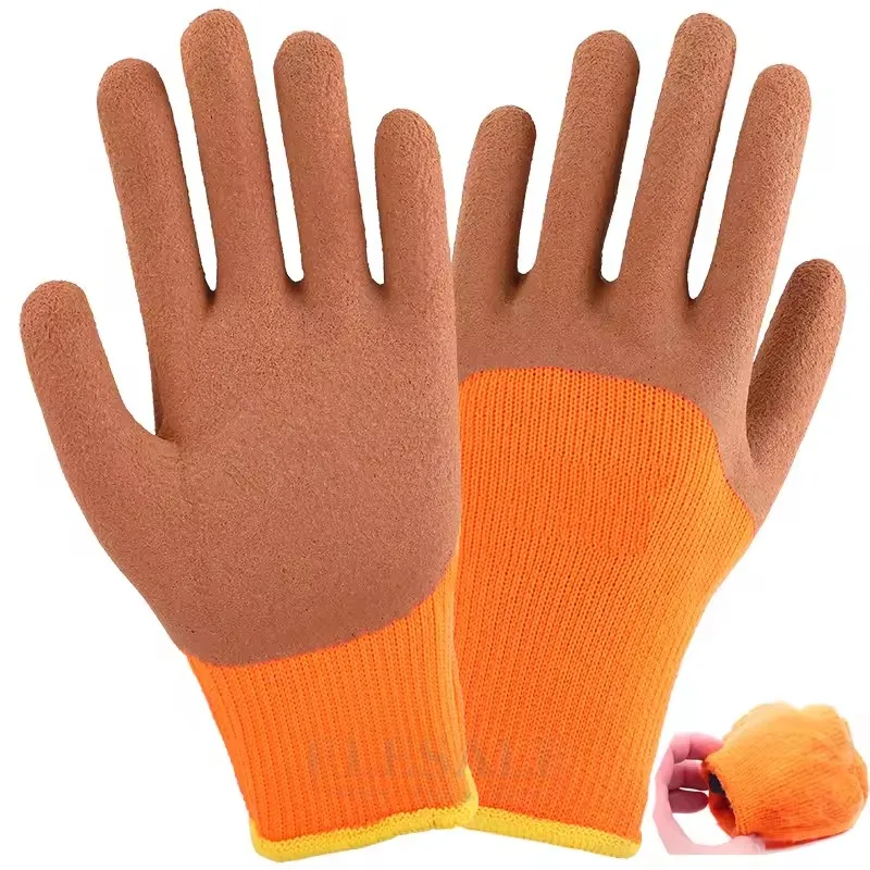 Winter Thermal Anti-Skidding Work Gloves Latex Rubber Coated For Garden Car Repairing Builder Hands Protection Safety Gloves