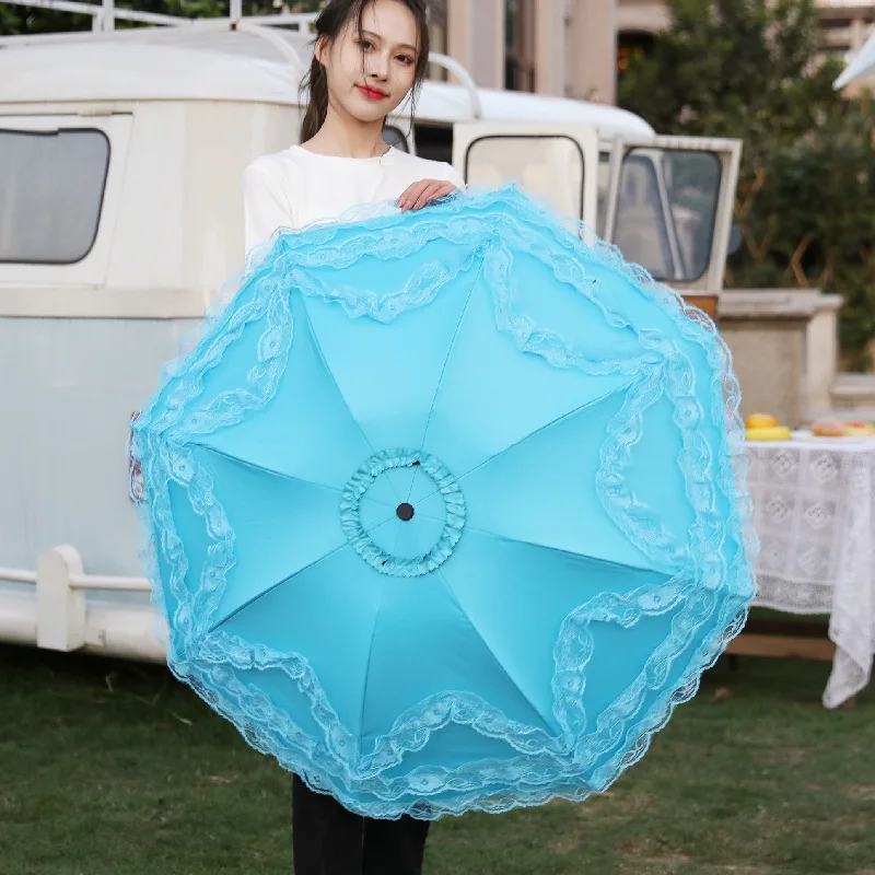 

Princess Wind Multilayer Lace Sun Umbrella UV Printed Inside Stars Bow Thickened Black Glue Lace Sun Umbrella