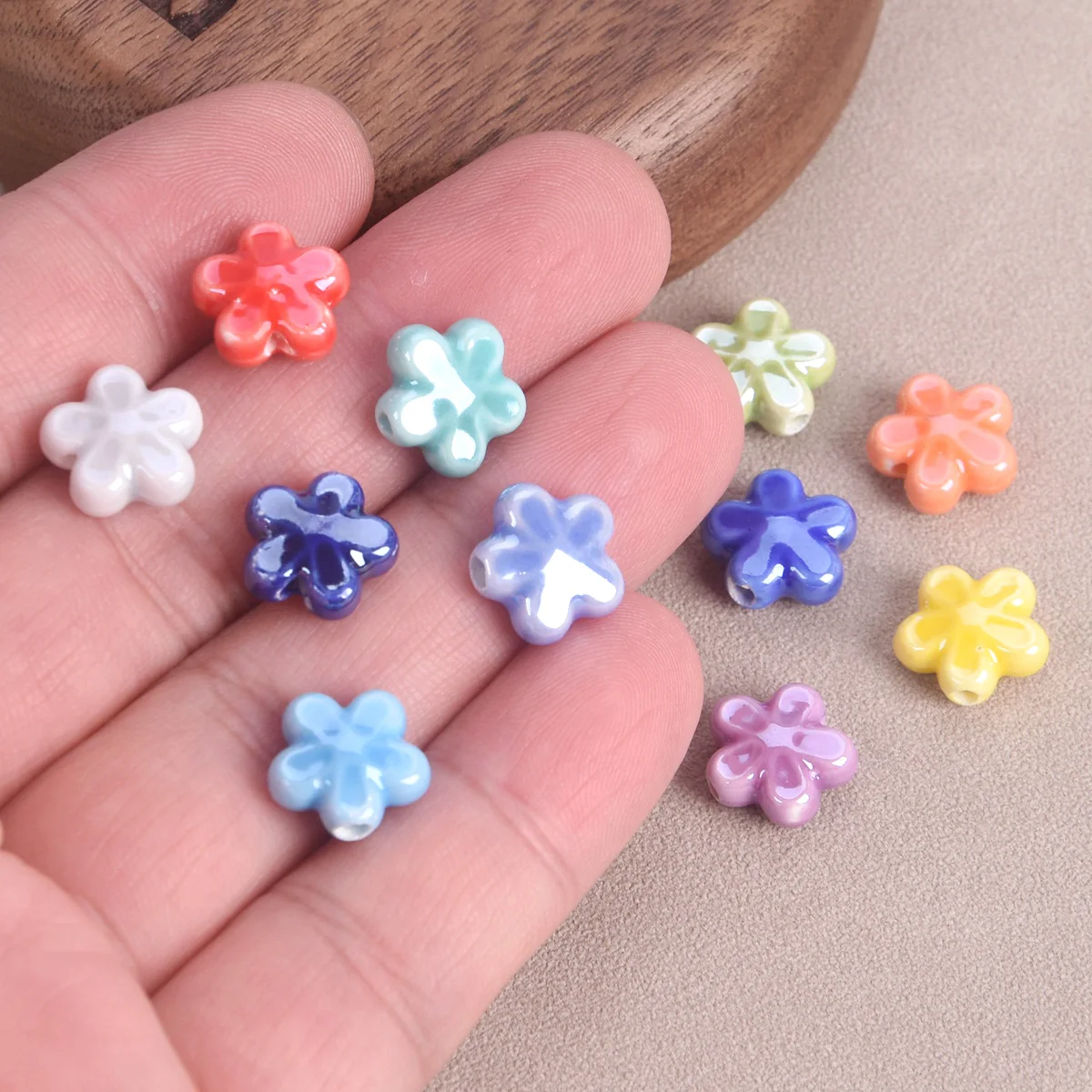 10pcs Star Flower Shape 12mm Shiny Ceramic Porcelain Loose Beads For Jewelry Making DIY Earring Findings