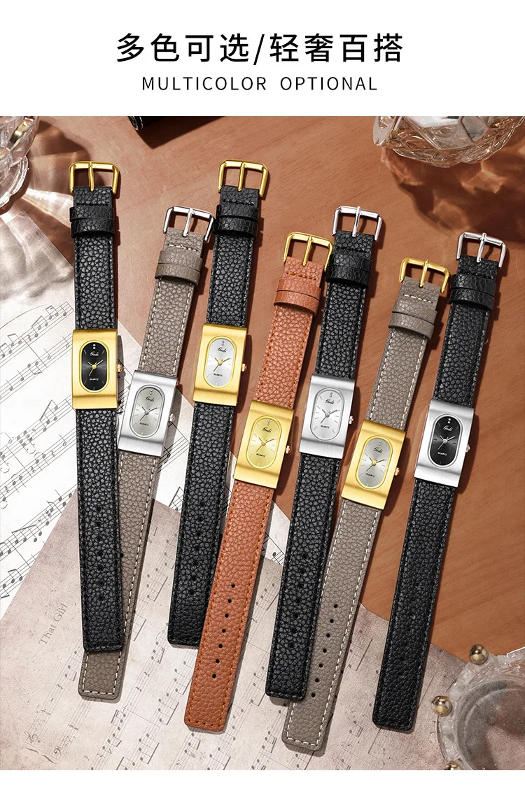 Fashion Gedi Top Brand Quartz Luxury Clock Rectangle Square Dial Orologio Black Brown Leather Strap Vintage Reloj Ladies Watches