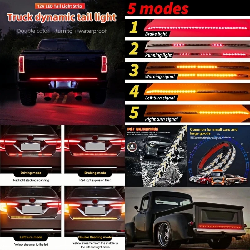 

Car Tail Brake LED Warning Light Dynamic Sequential Yellow Turn Signal Arrow Flexible LED Lamp Red Brake Rear Taillight 12V 24V