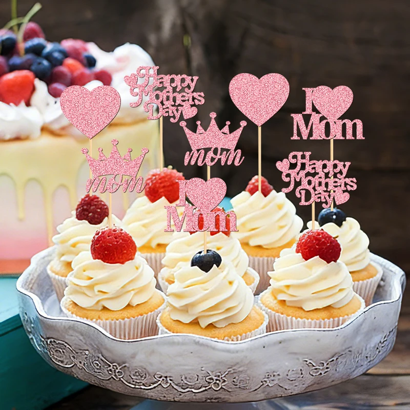 YOMDID 24 Stück Happy Mother's Day Cupcake-Topper, Mutter-Tortendekoration, Muttertags-Kuchendekoration, Kuchenaufsatz, Muttertags-Kuchenaufsätze