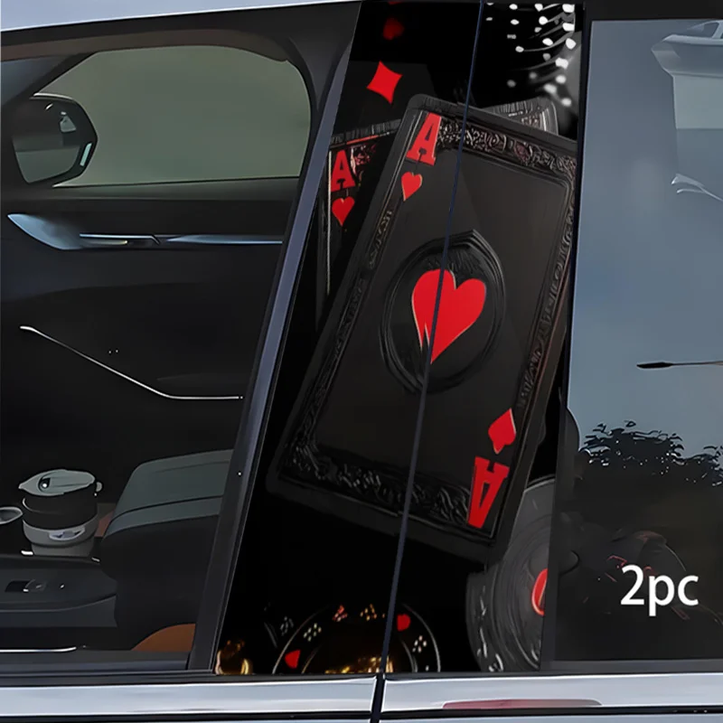 2D flat sticker - flat 2D design, two-piece package, red love playing cards, car decals, high-quality rectangular, semi-matte